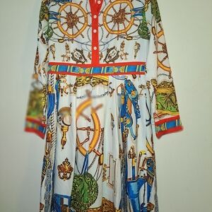 Nautical Print Long Sleeve Dress Size L Colorful Dress